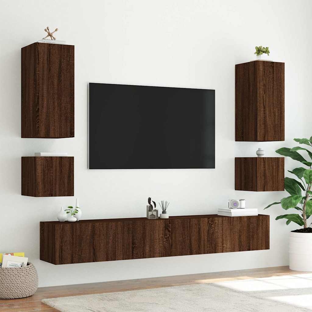 Zidni TV ormarići LED 2 kom smeđa boja hrasta 40,5 x 35 x 40 cm