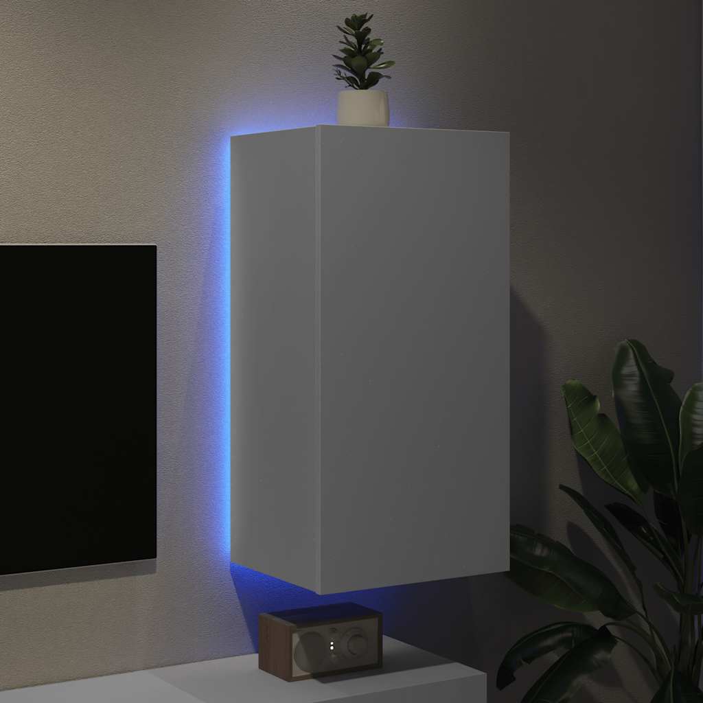 Zidni TV ormarić s LED svjetlima bijeli 40,5 x 35 x 80 cm