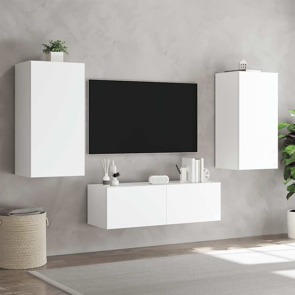 Zidni TV ormarić s LED svjetlima bijeli 40,5 x 35 x 80 cm