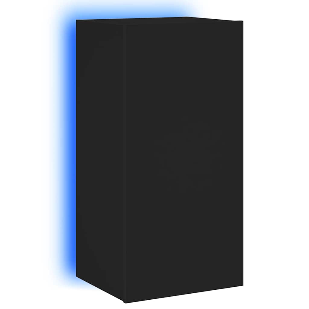 Zidni TV ormarić s LED svjetlima crni 40,5x35x80 cm