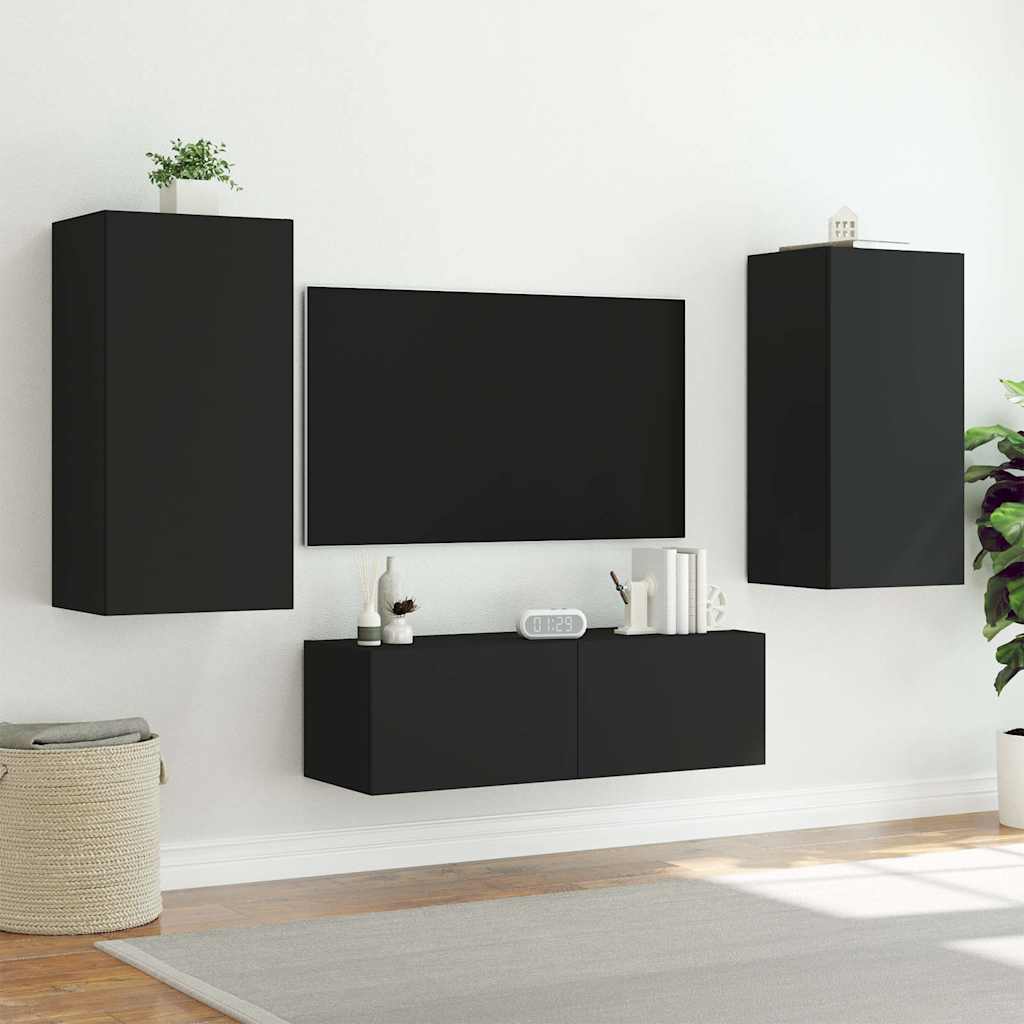 Zidni TV ormarić s LED svjetlima crni 40,5x35x80 cm