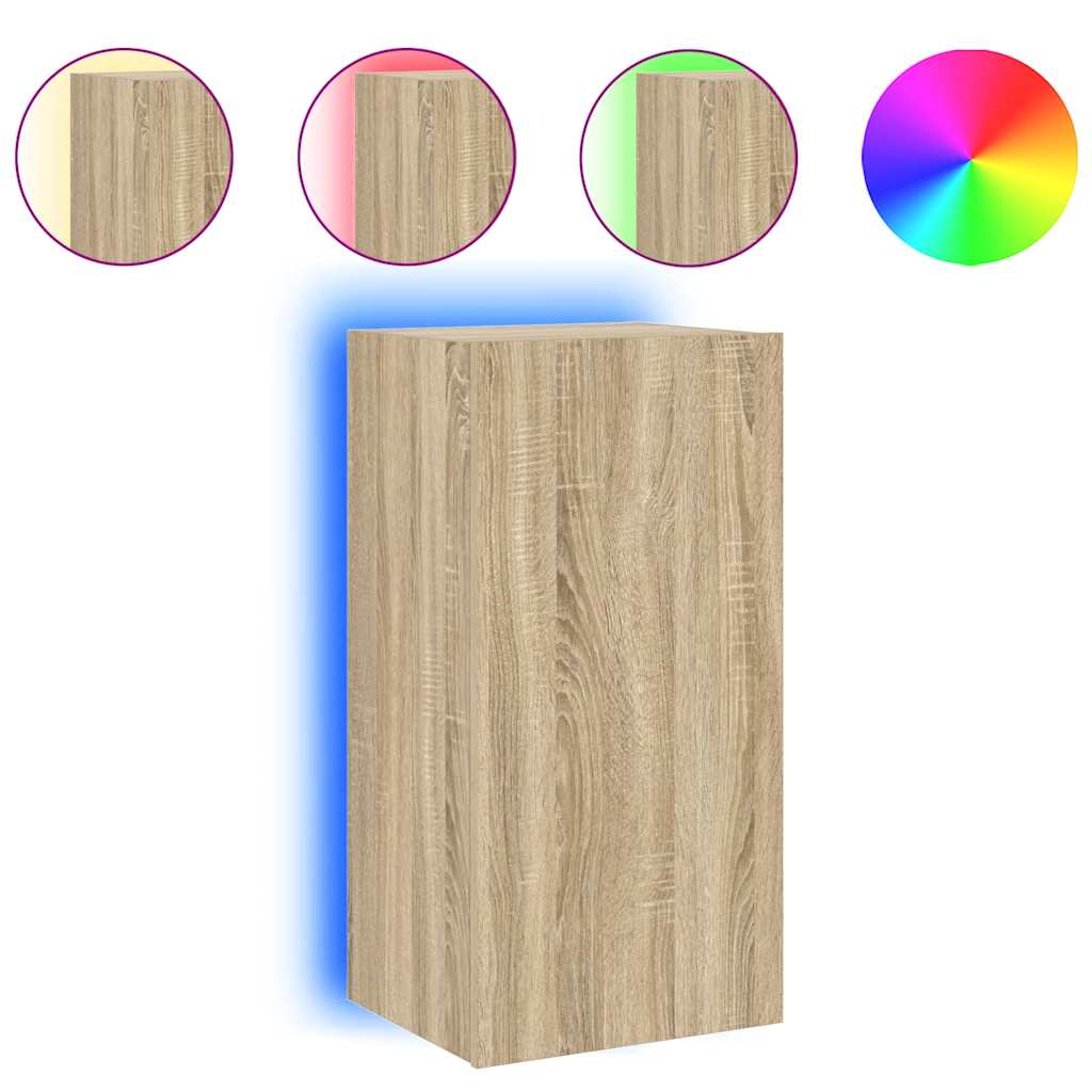 Zidni TV ormarić s LED svjetlima boja hrasta 40,5x35x80 cm