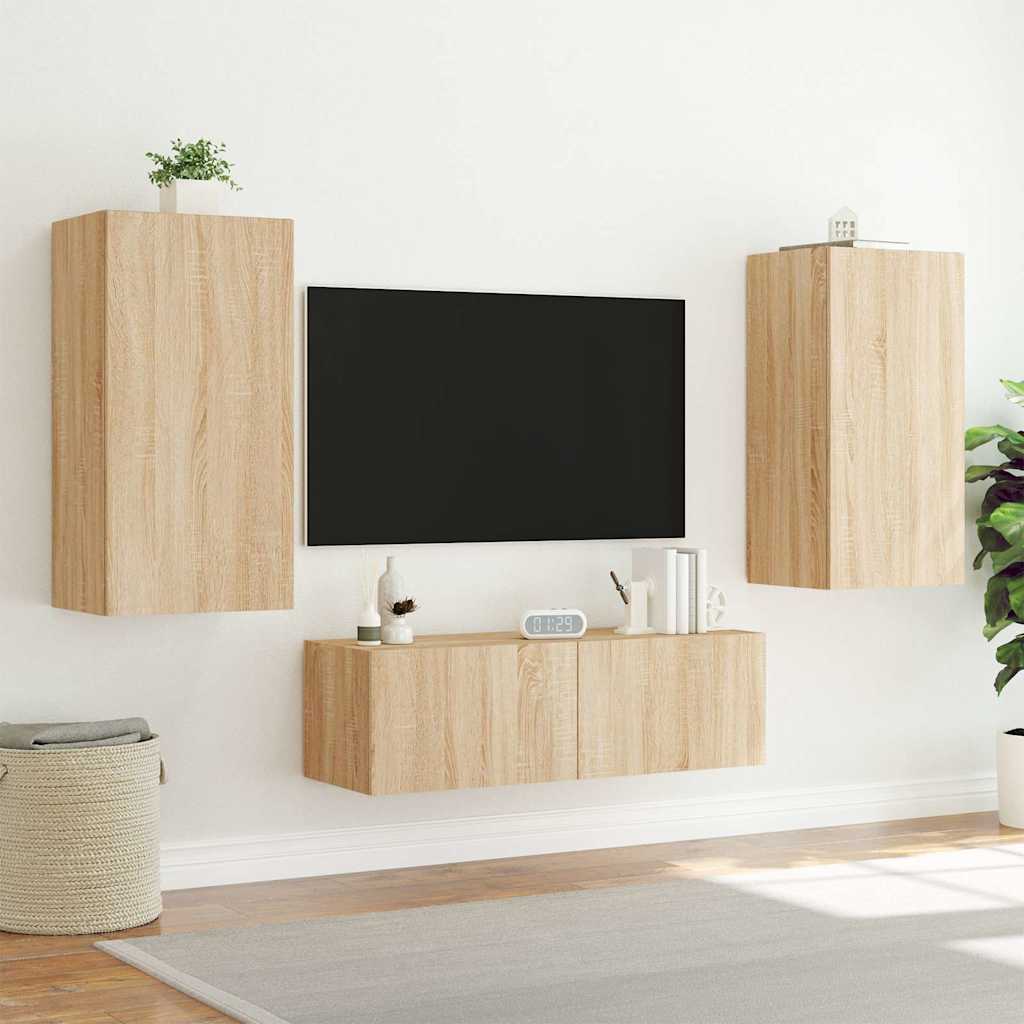 Zidni TV ormarić s LED svjetlima boja hrasta 40,5x35x80 cm