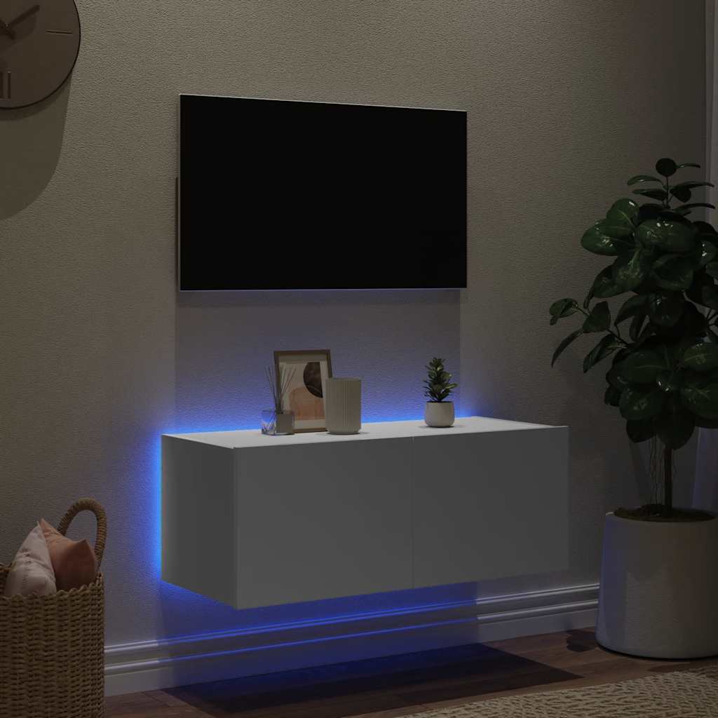 Zidni TV ormarić s LED svjetlima bijeli 80x35x31 cm