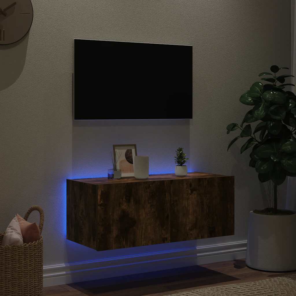 Zidni TV ormarić s LED svjetlima boja hrasta 80x35x31 cm