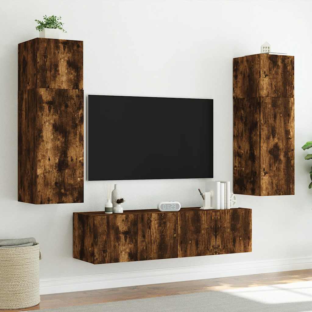 Zidni TV ormarić s LED svjetlima boja hrasta 80x35x31 cm