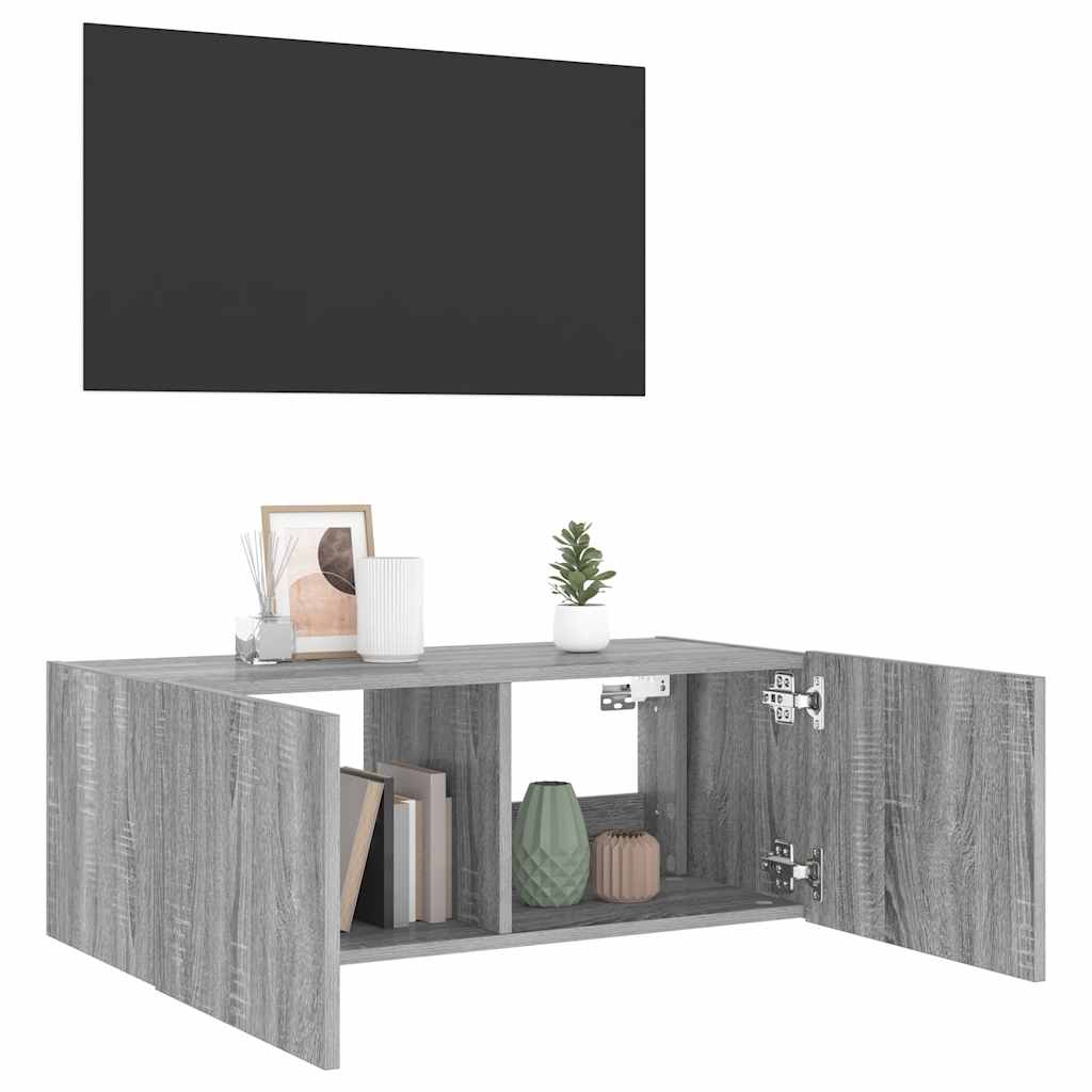 Zidni TV ormarić s LED svjetlima boja hrasta 80x35x31 cm
