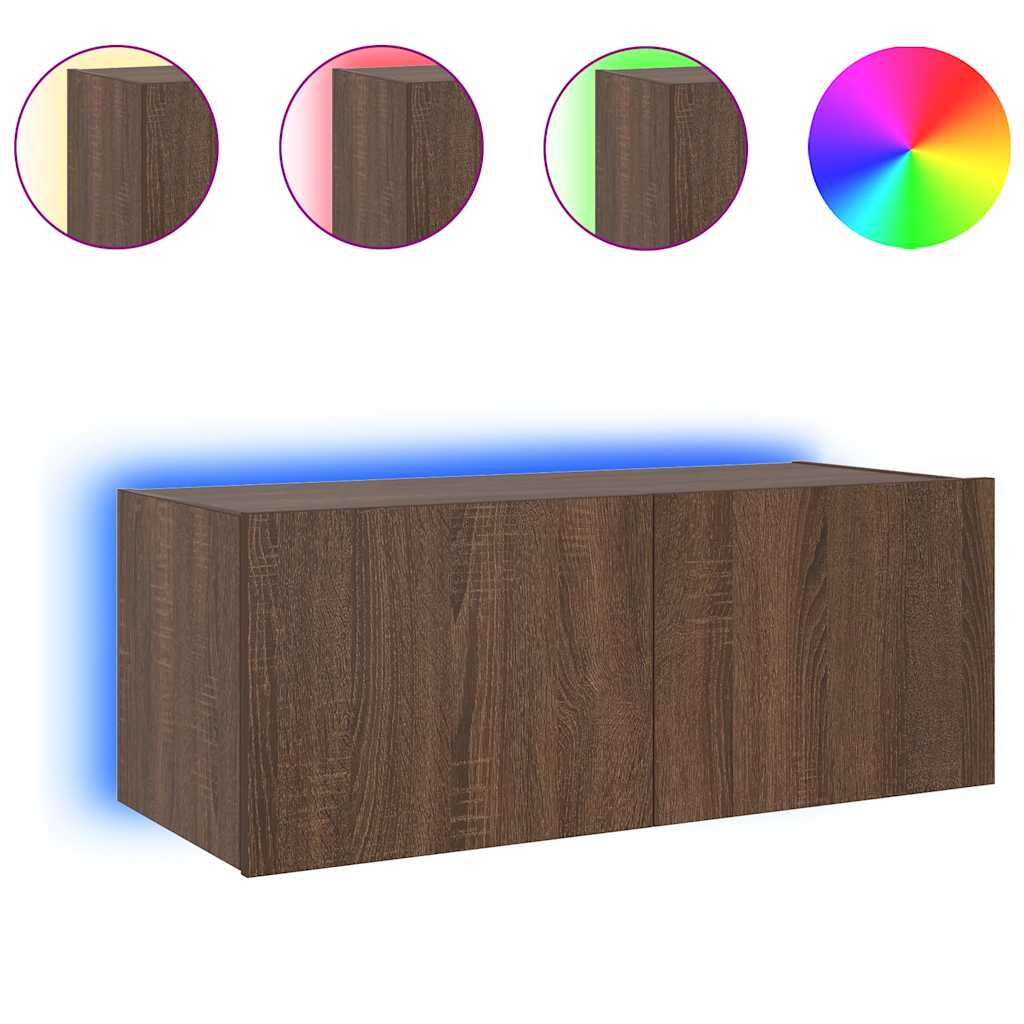 Zidni TV ormarić s LED svjetlima boja hrasta 80x35x31 cm
