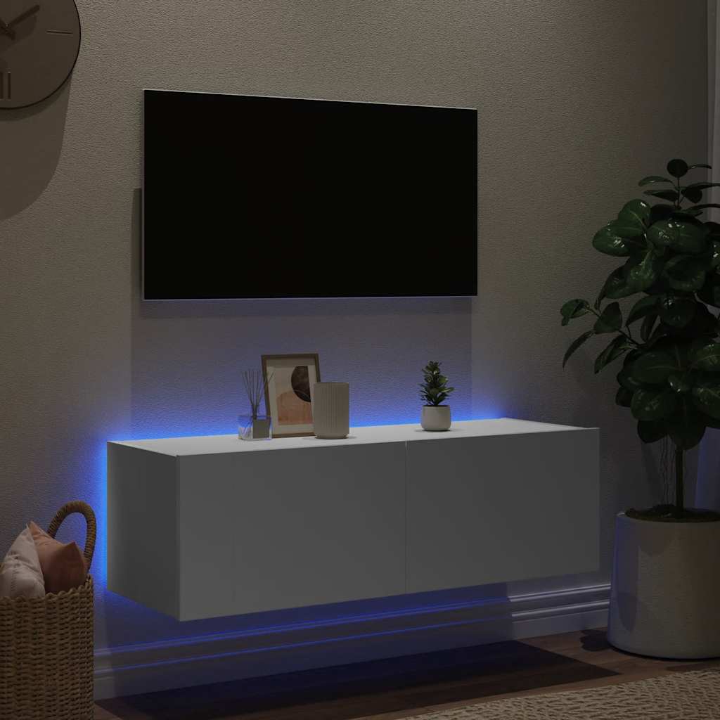 Zidni TV ormarić s LED svjetlima bijeli 100 x 35 x 31 cm