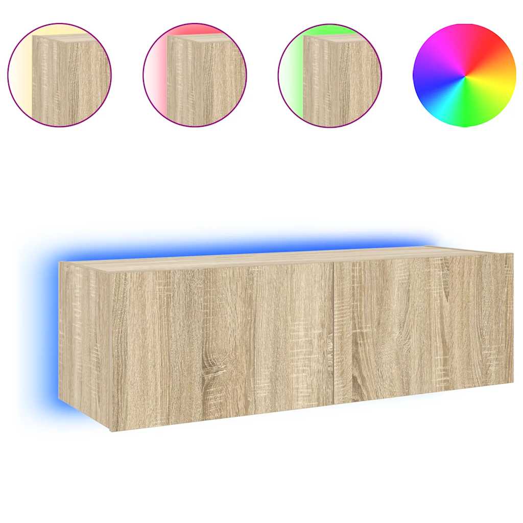 Zidni TV ormarić s LED svjetlima boja hrasta 100 x 35 x 31 cm