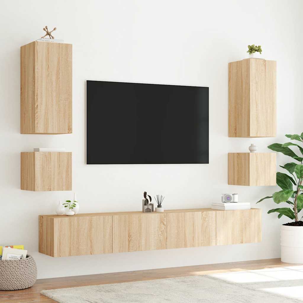 Zidni TV ormarić s LED svjetlima boja hrasta 100 x 35 x 31 cm