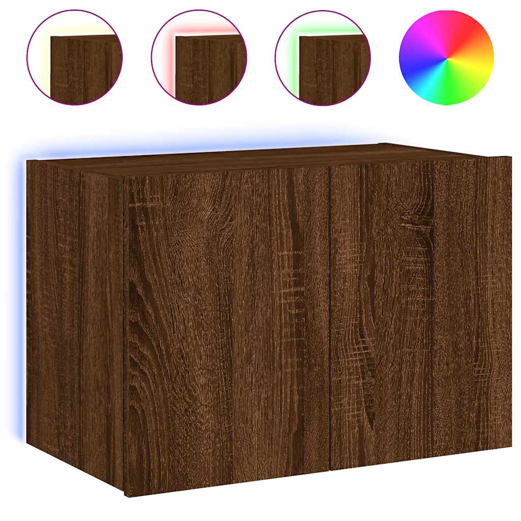 Zidni TV ormarić s LED svjetlima boja hrasta 60x35x41 cm