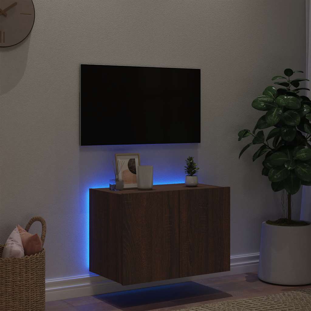 Zidni TV ormarić s LED svjetlima boja hrasta 60x35x41 cm