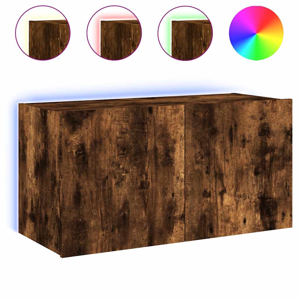 Zidni TV ormarić s LED svjetlima boja hrasta 80x35x41 cm
