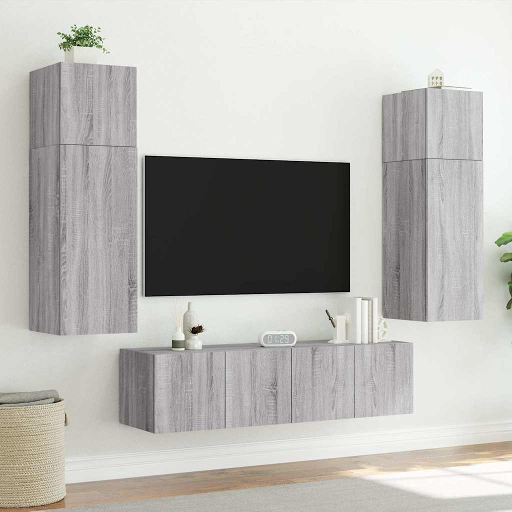 Zidni TV ormarić s LED svjetlima boja hrasta 80x35x41 cm