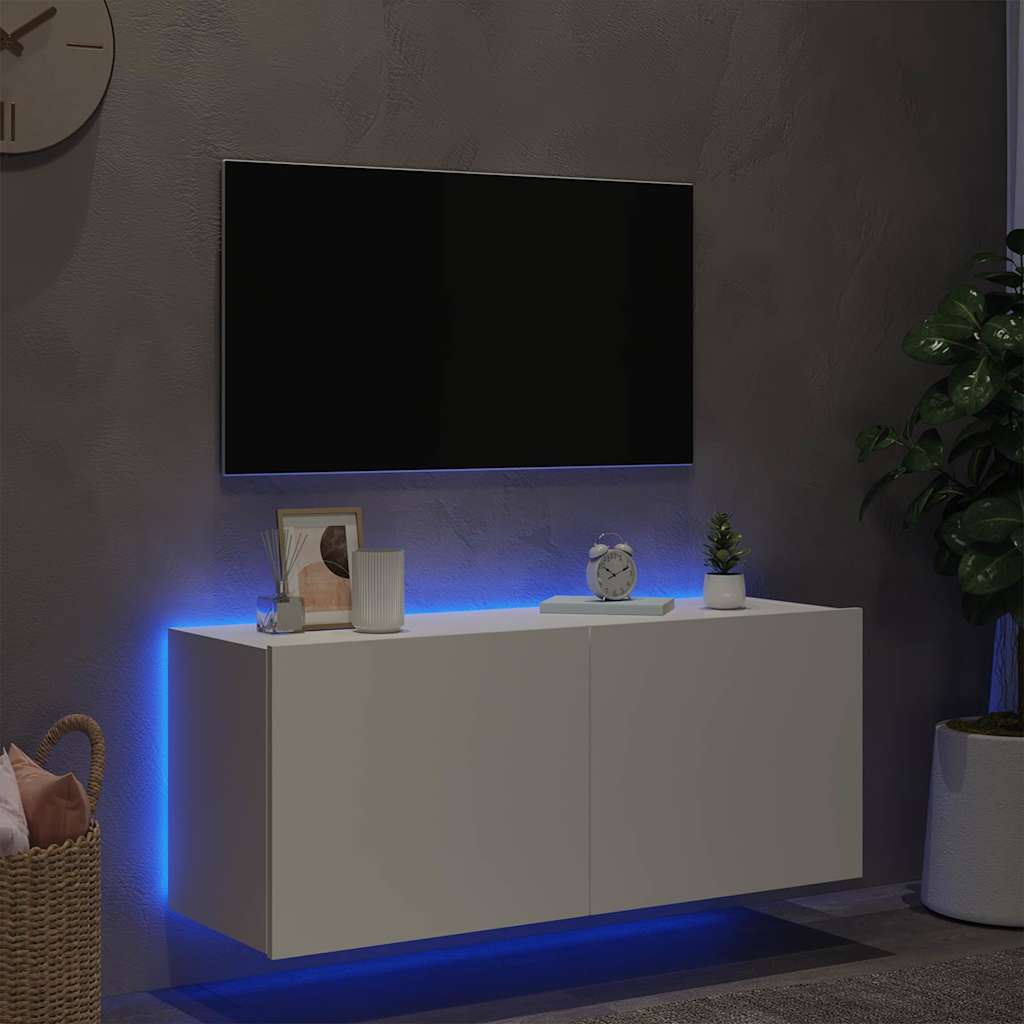 Zidni TV ormarić s LED svjetlima bijeli 100 x 35 x 41 cm