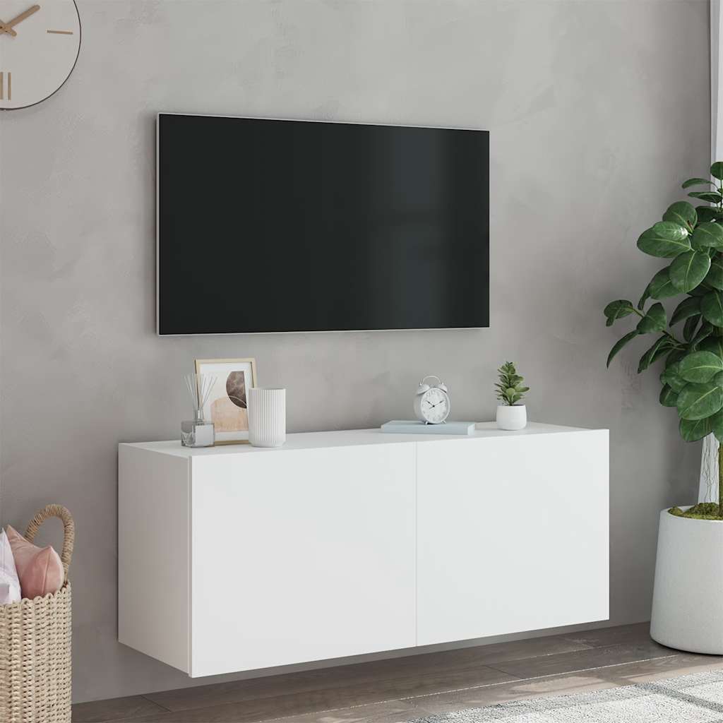 Zidni TV ormarić s LED svjetlima bijeli 100 x 35 x 41 cm