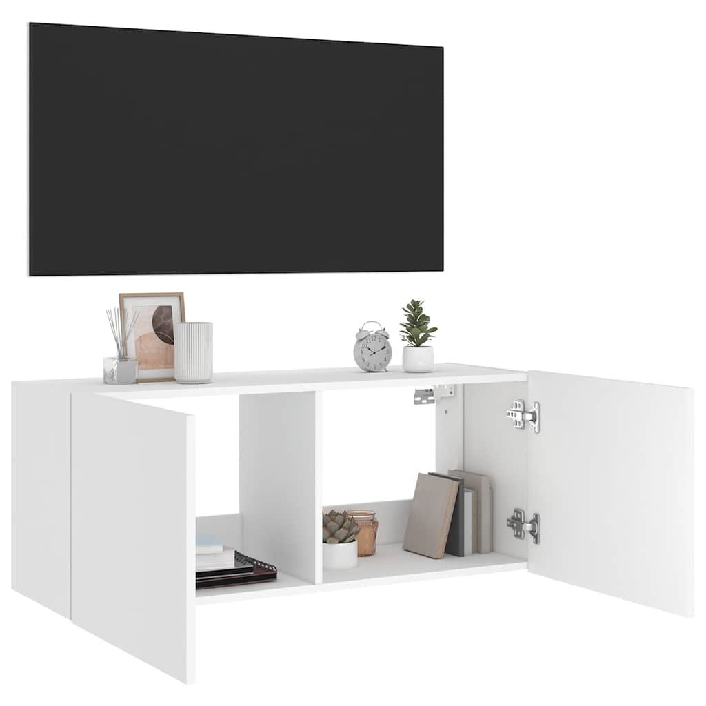 Zidni TV ormarić s LED svjetlima bijeli 100 x 35 x 41 cm