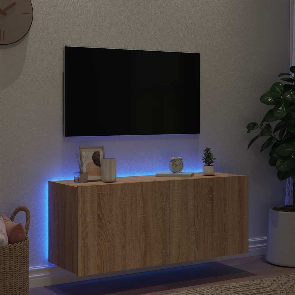 Zidni TV ormarić s LED svjetlima boja hrasta 100 x 35 x 41 cm