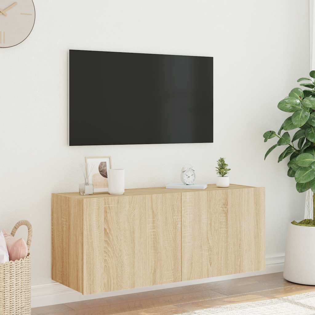 Zidni TV ormarić s LED svjetlima boja hrasta 100 x 35 x 41 cm