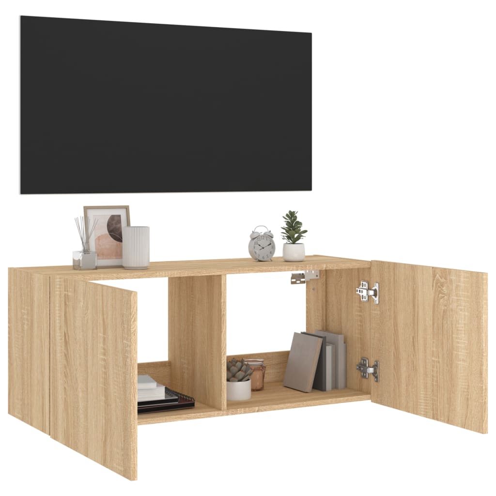 Zidni TV ormarić s LED svjetlima boja hrasta 100 x 35 x 41 cm
