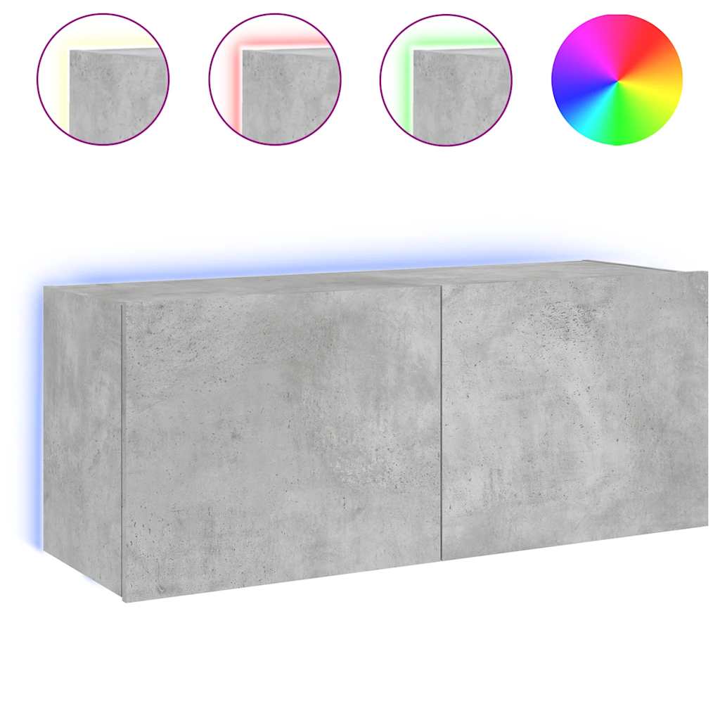 Zidni TV ormarić s LED svjetlima siva boja betona 100x35x41 cm