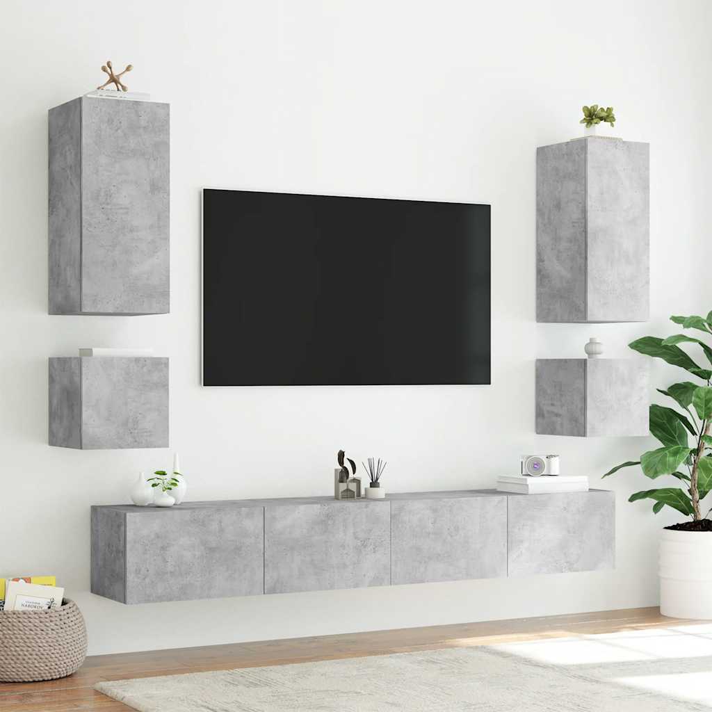 Zidni TV ormarić s LED svjetlima siva boja betona 100x35x41 cm