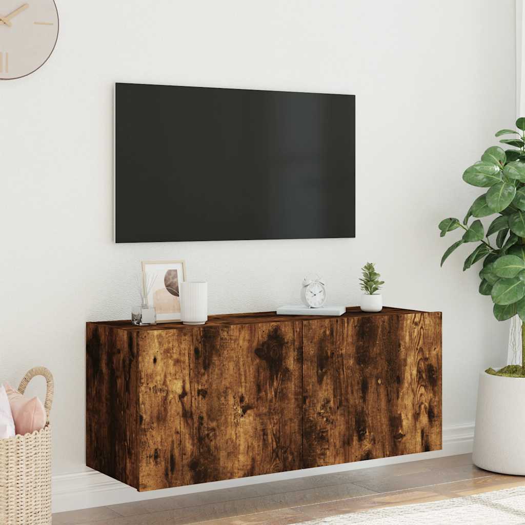 Zidni TV ormarić s LED svjetlima boja hrasta 100 x 35 x 41 cm