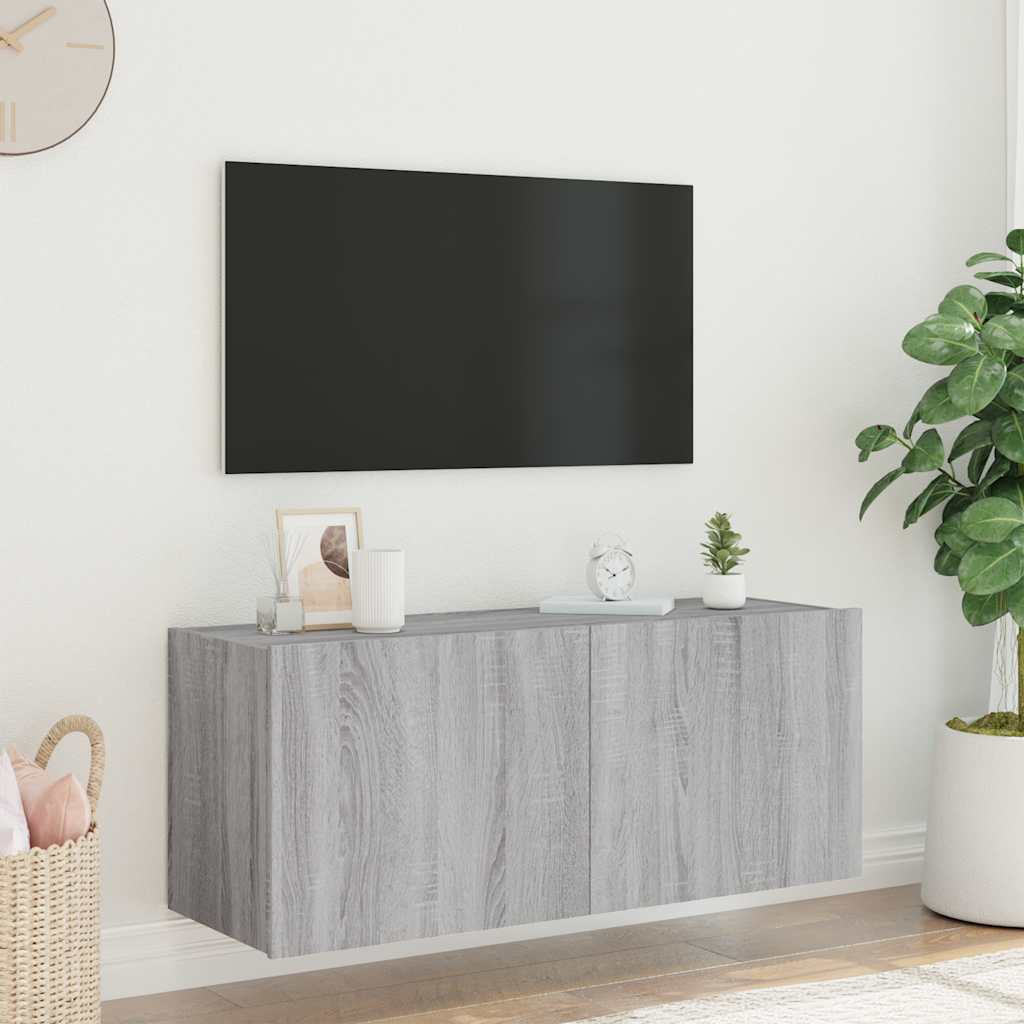 Zidni TV ormarić s LED svjetlima siva boja hrasta 100x35x41 cm