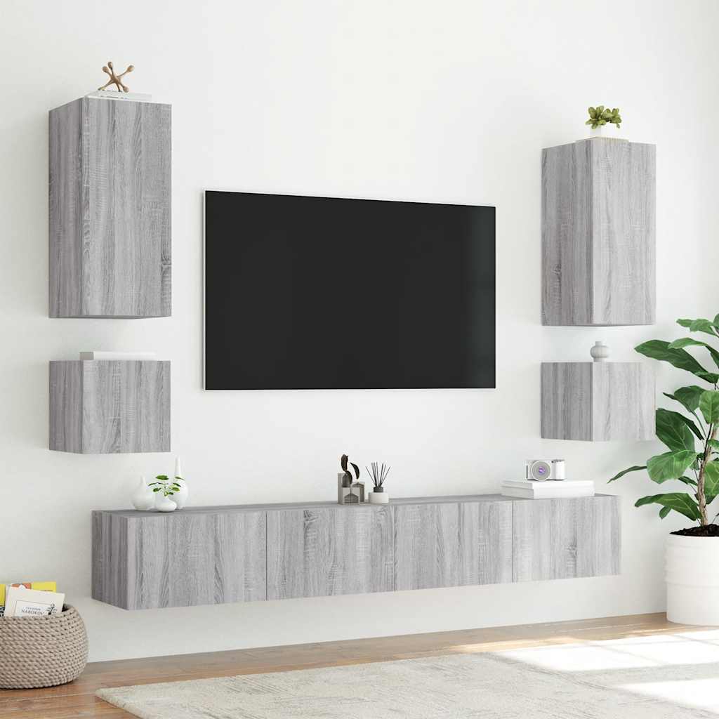 Zidni TV ormarić s LED svjetlima siva boja hrasta 100x35x41 cm