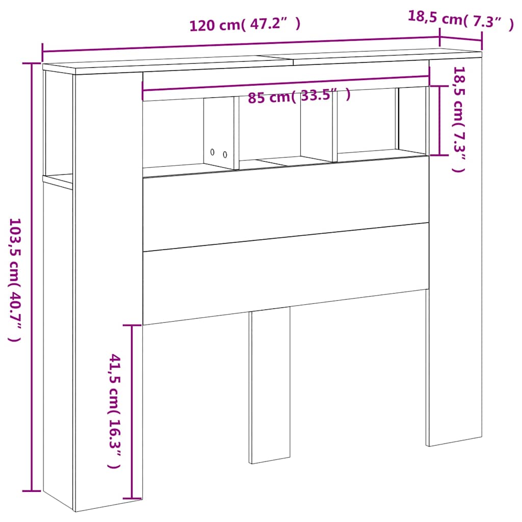 LED uzglavlje boja dimljenog hrasta 120x18,5x103,5 cm
