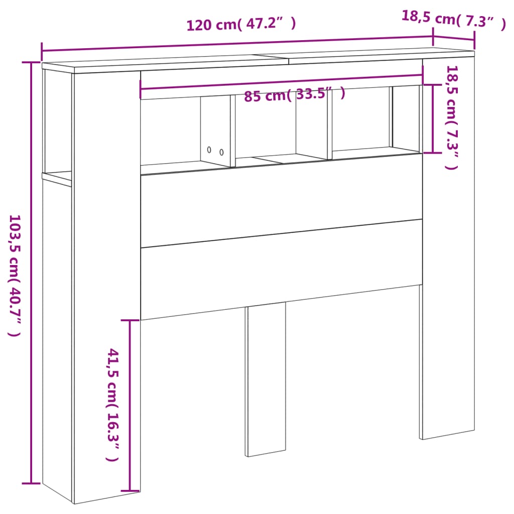 LED uzglavlje boja hrasta 120x18,5x103,5 cm konstruirano drvo