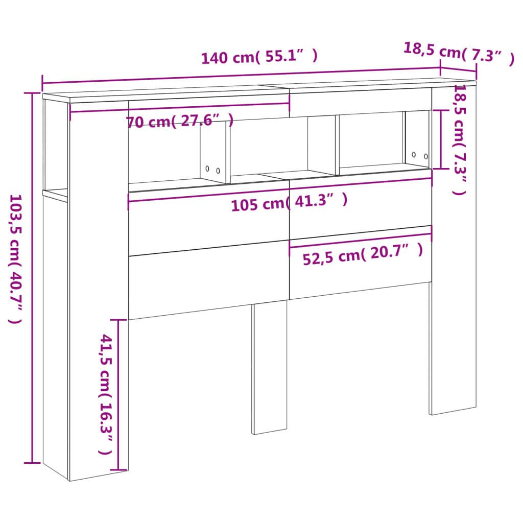 LED uzglavlje boja dimljenog hrasta 140x18,5x103,5 cm