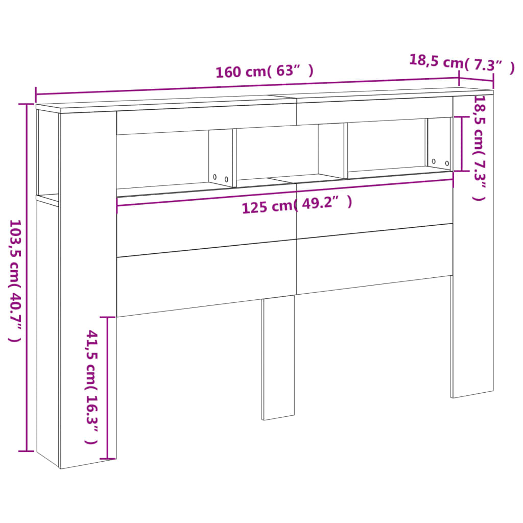 LED uzglavlje crno 160x18,5x103,5 cm konstruirano drvo