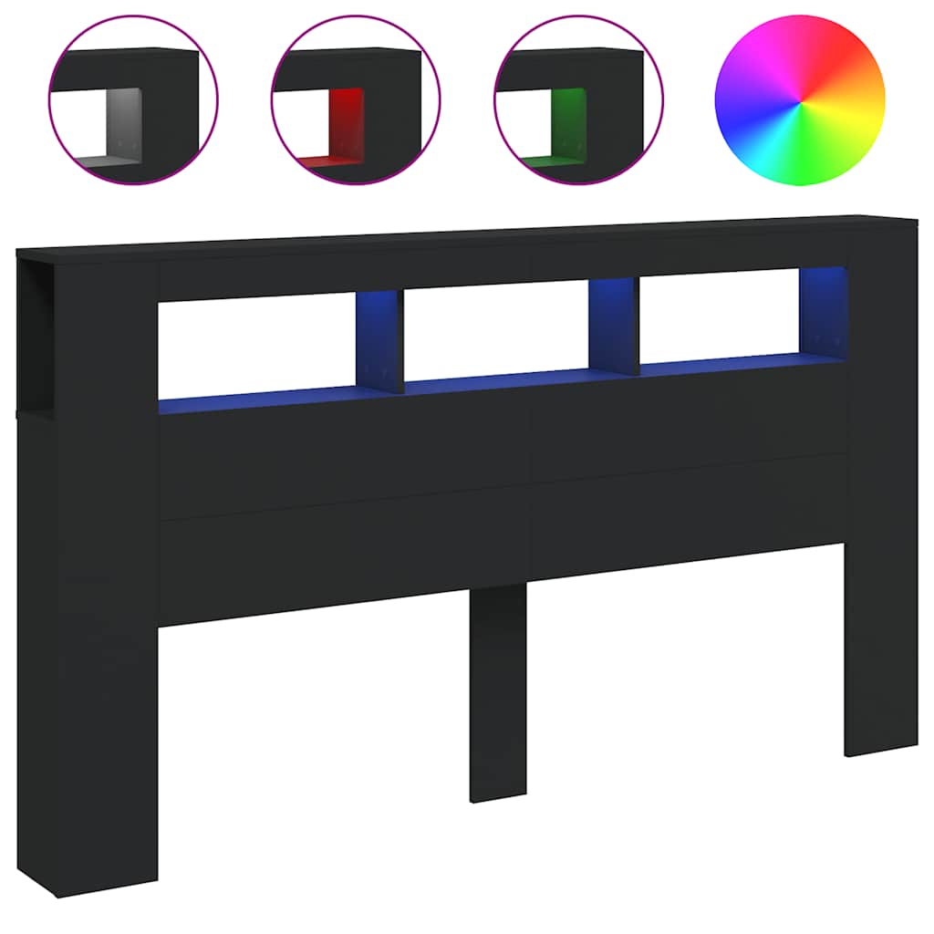 LED uzglavlje crno 180x18,5x103,5 cm konstruirano drvo