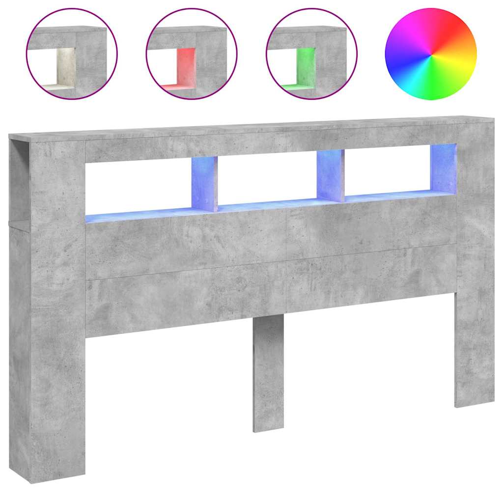 LED uzglavlje siva boja betona 180x18,5x103,5 cm