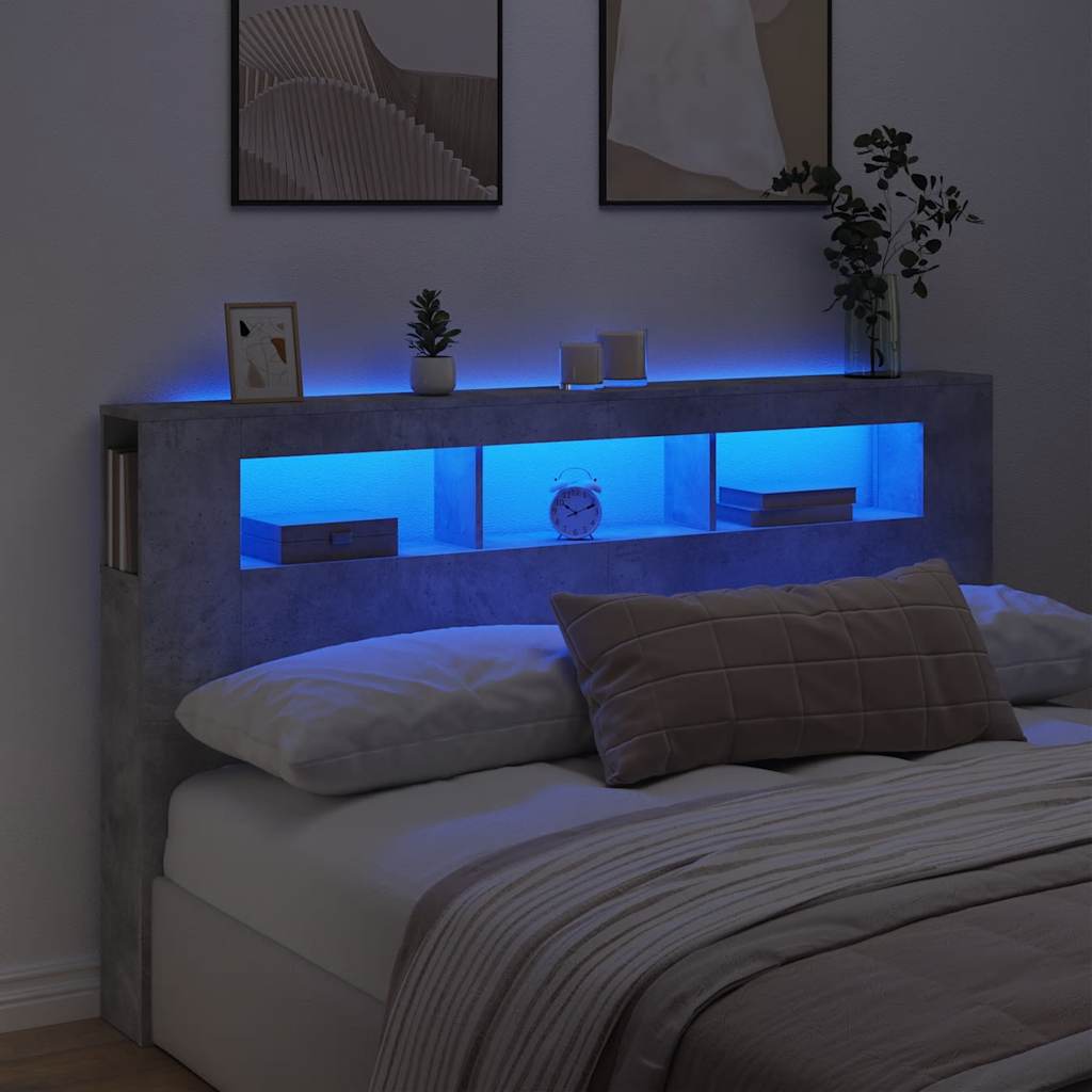 LED uzglavlje siva boja betona 180x18,5x103,5 cm