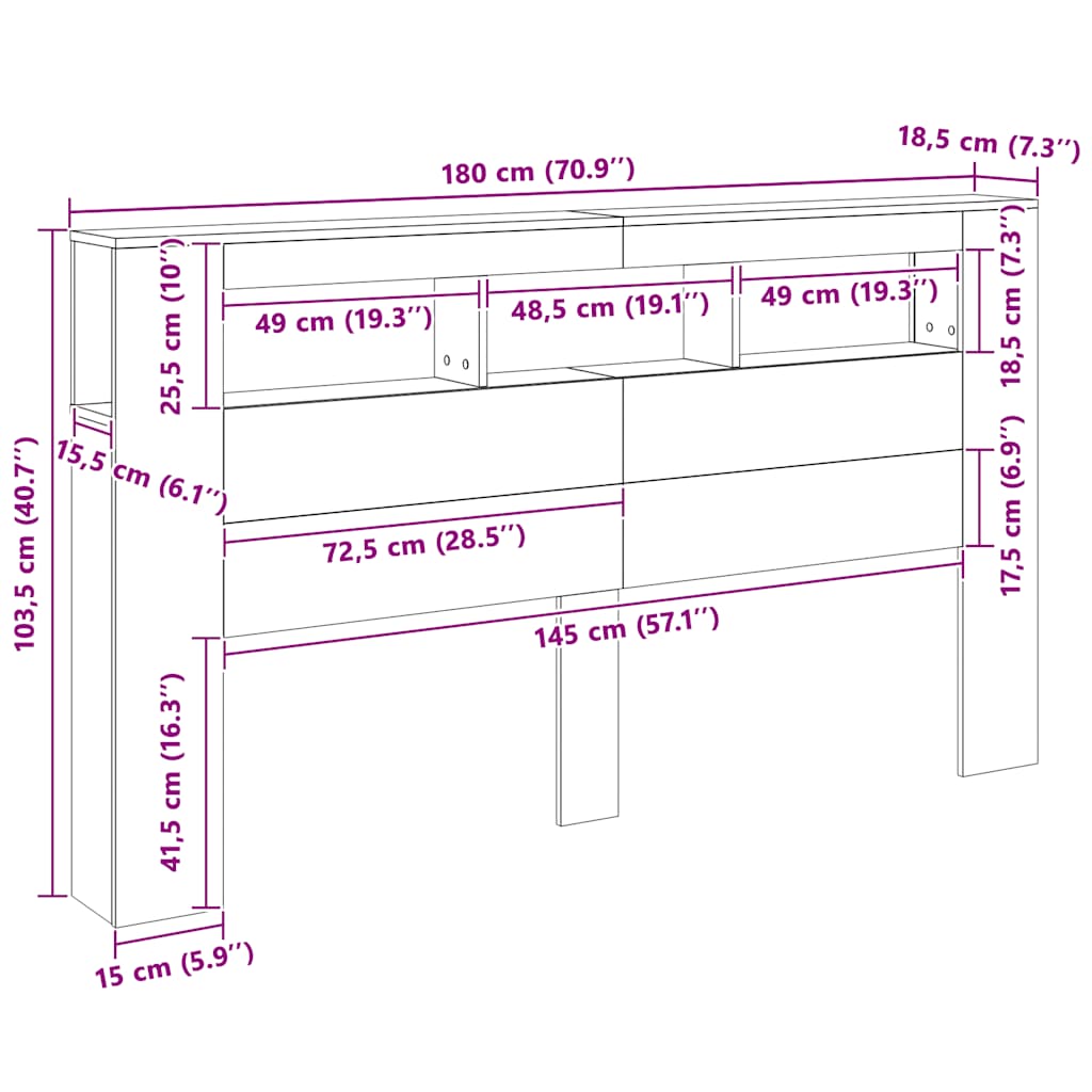 LED uzglavlje boja dimljenog hrasta 180x18,5x103,5 cm