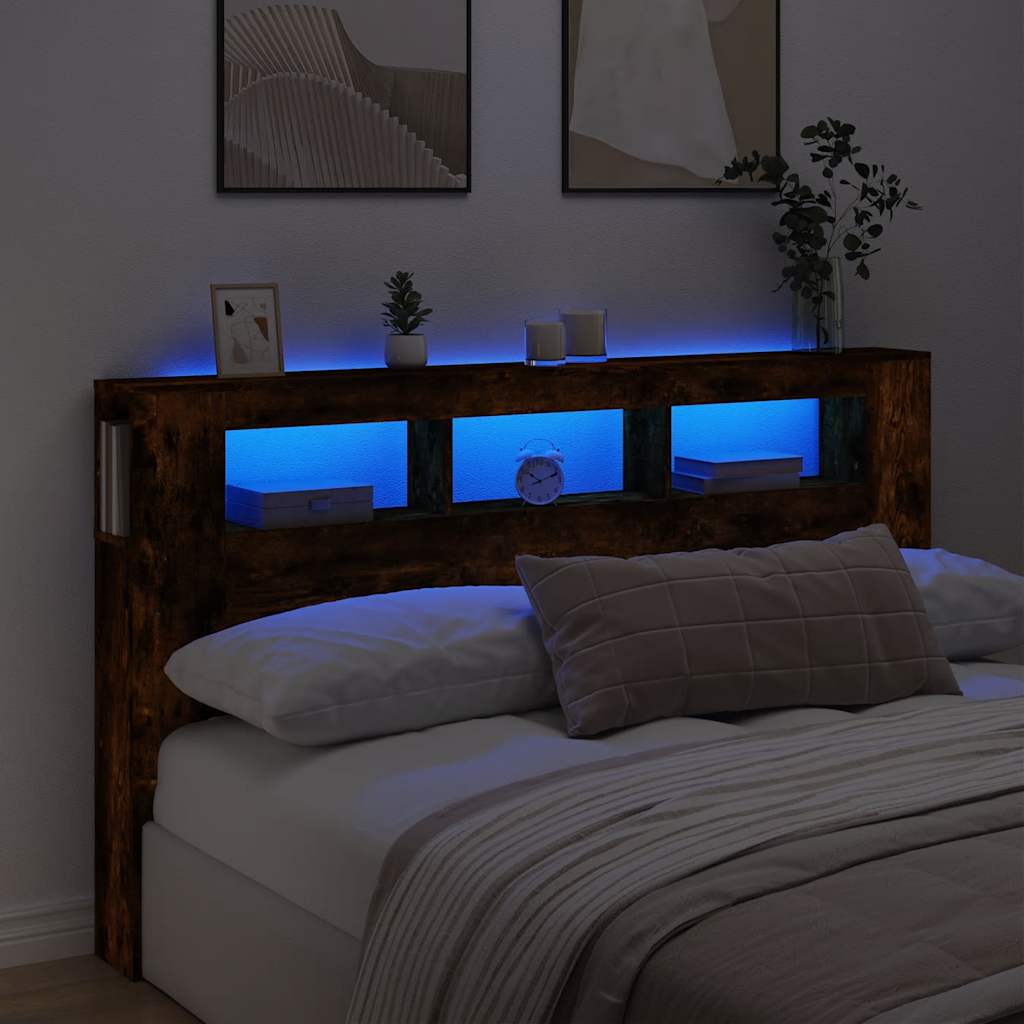LED uzglavlje boja dimljenog hrasta 180x18,5x103,5 cm