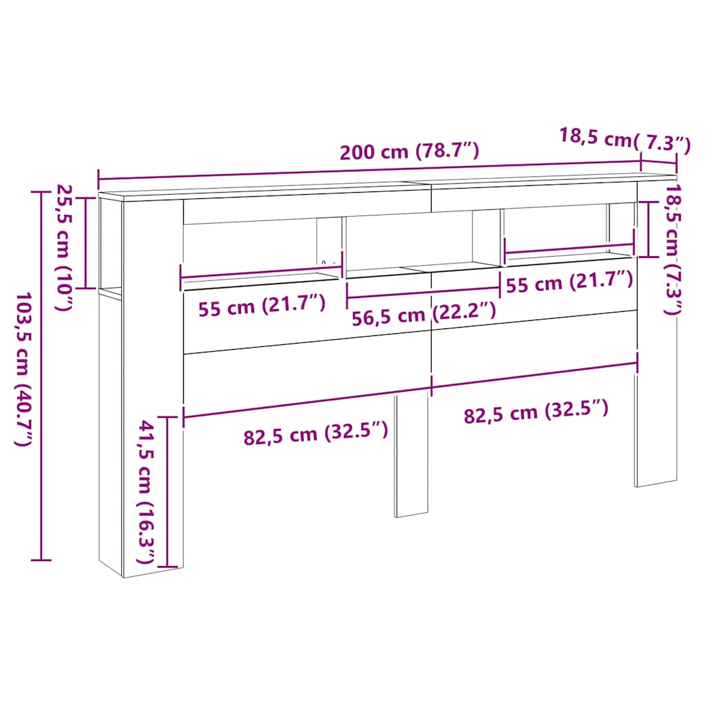 LED uzglavlje bijelo 200 x 18,5 x 103,5 cm konstruirano drvo