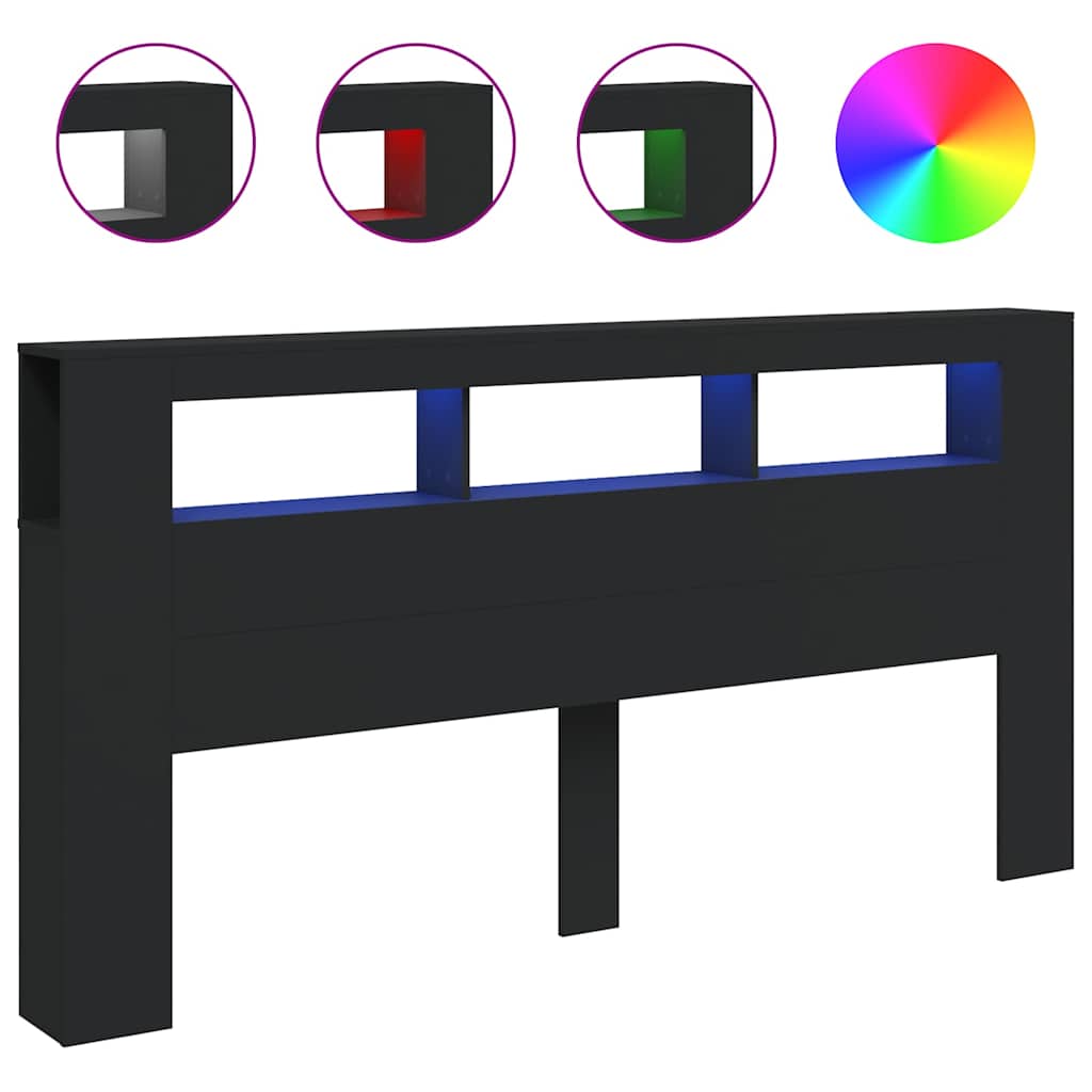 LED uzglavlje crno 200x18,5x103,5 cm konstruirano drvo