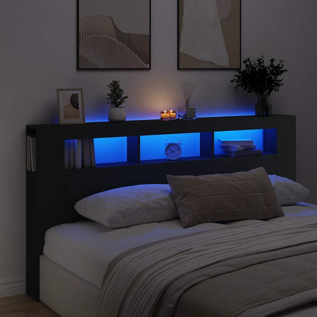 LED uzglavlje crno 200x18,5x103,5 cm konstruirano drvo