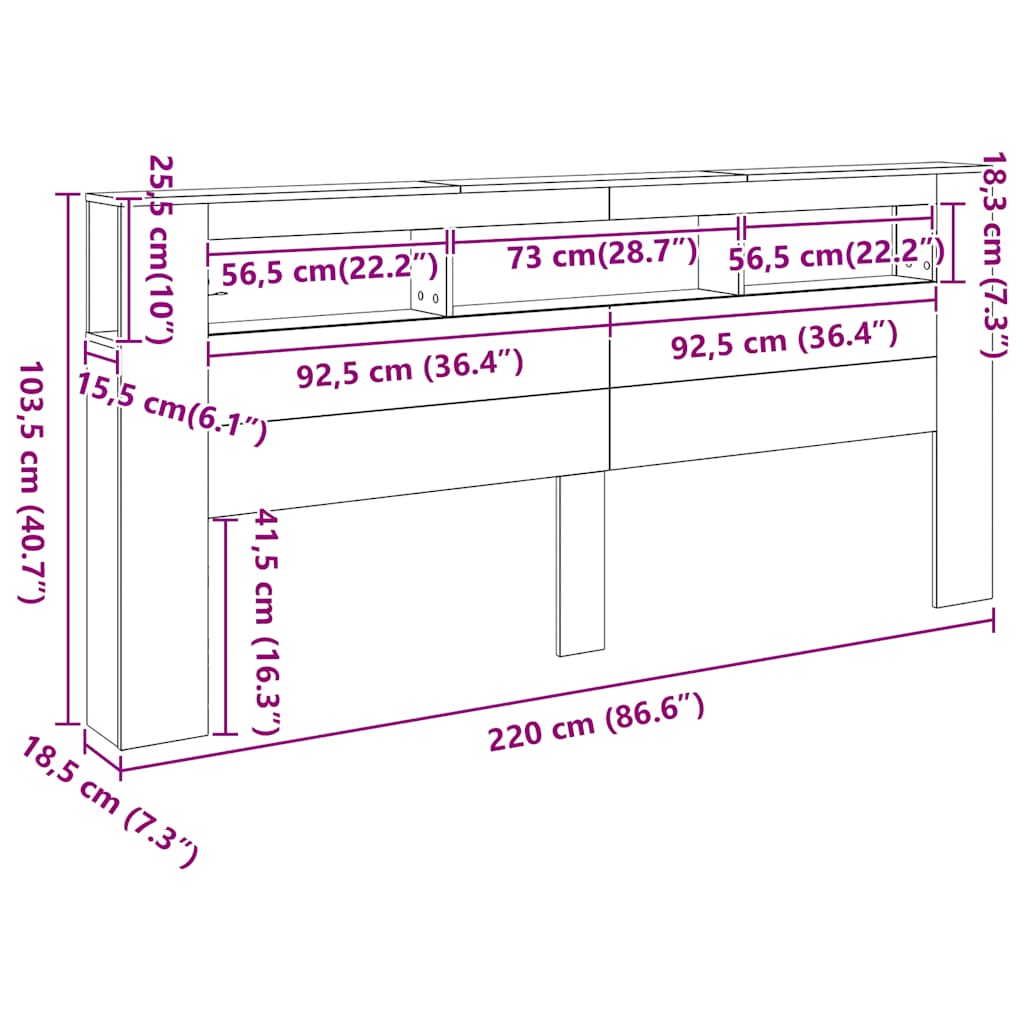 LED uzglavlje crno 220x18,5x103,5 cm konstruirano drvo