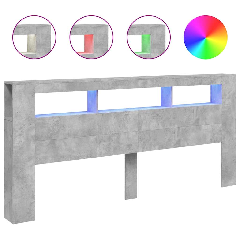 LED uzglavlje siva boja betona 220x18,5x103,5 cm