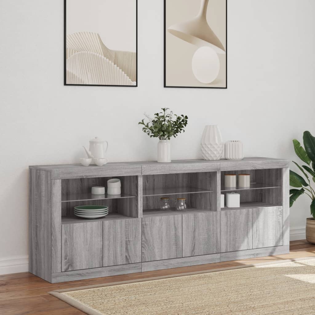 Komoda s LED svjetlima boja sivog hrasta 181,5x37x67 cm