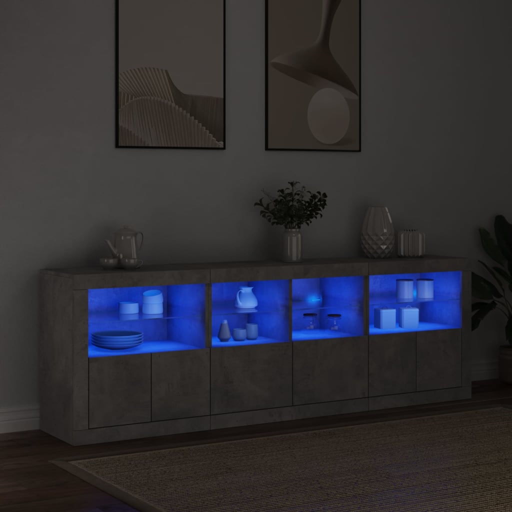 Komoda s LED svjetlima siva boja betona 202x37x67 cm
