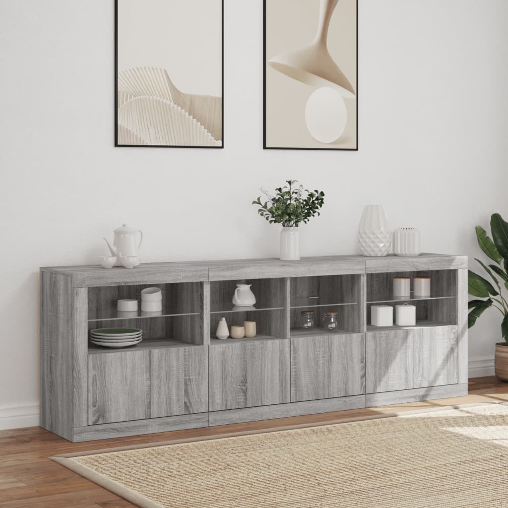Komoda s LED svjetlima boja sivog hrasta 202x37x67 cm