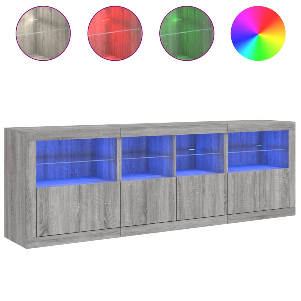 Komoda s LED svjetlima boja sivog hrasta 202x37x67 cm