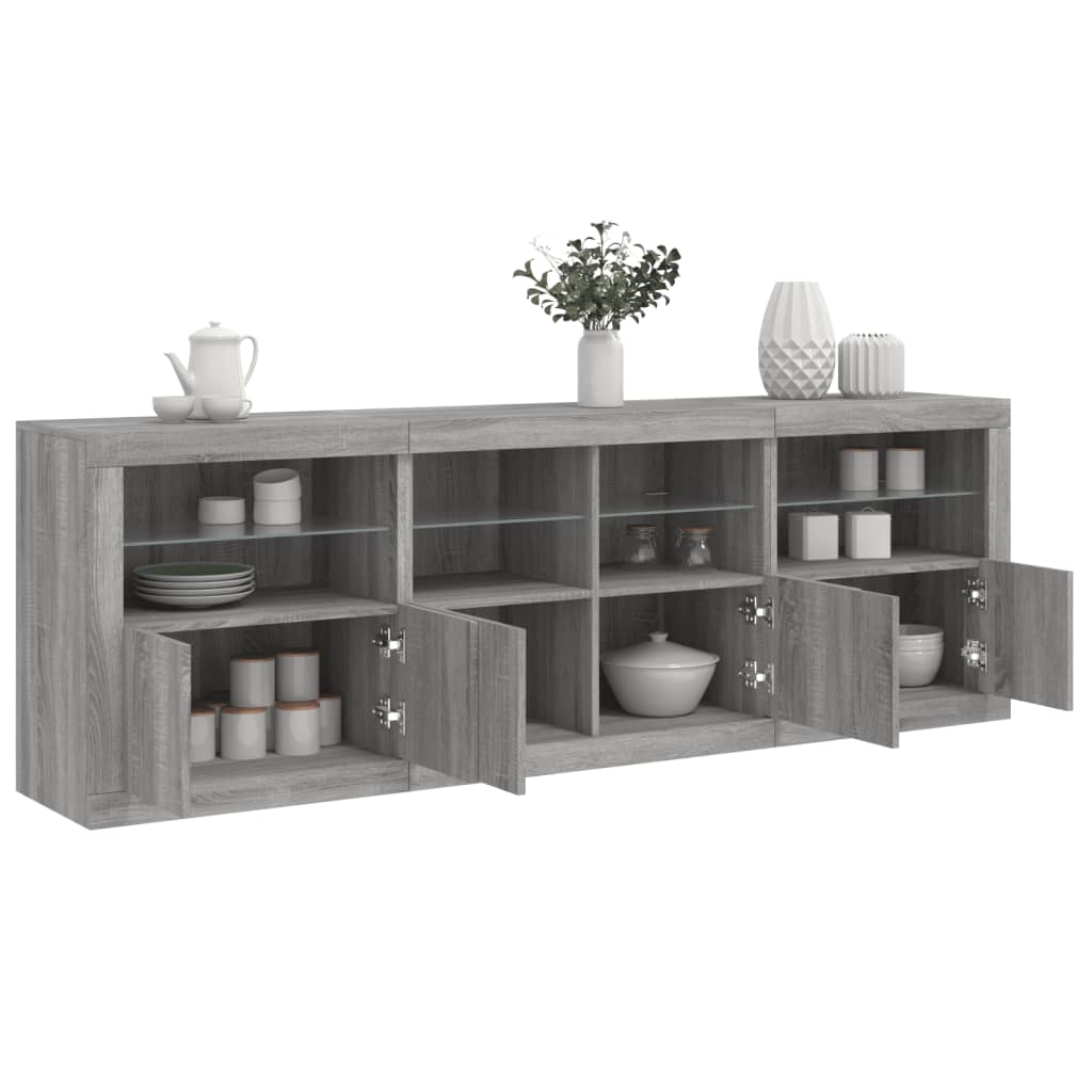 Komoda s LED svjetlima boja sivog hrasta 202x37x67 cm