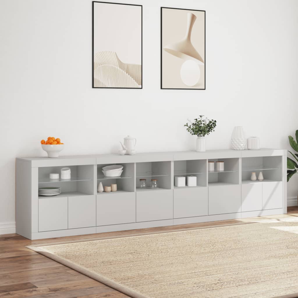 Komoda s LED svjetlima bijela 283x37x67 cm